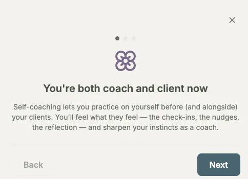 Self-coaching mode with personal check-ins and habits